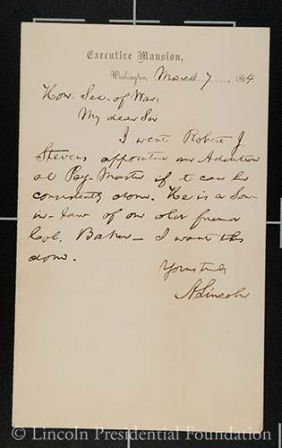 Letter Autographed by Abraham Lincoln to Edwin Stanton
